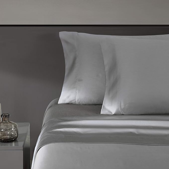 Vera Wang - King Sheet Set, Luxury Sateen Cotton Bedding, 800 Thread Count, Soft & Smooth Room Essentials (Steel Grey, King)