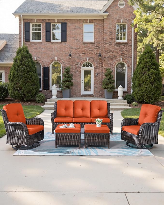 22x25/22x24 Outdoor Chair Cushions Set of 4 - Heavy Duty High Back Replacement Zippered Cushion for Patio Furniture Set Dining Gliding Rocking Chairs Loveseat L-Shape Sofa - Orange/Button