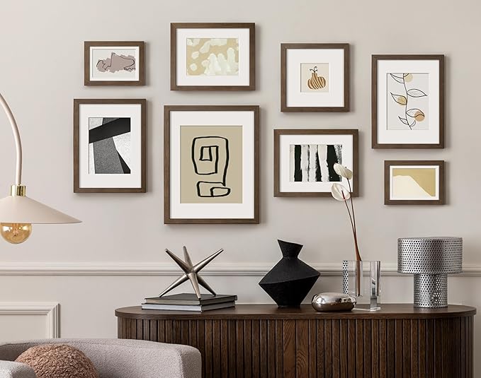 Yaetm 8x10 Picture Frame with Mat for 5x7 – Brown Walnut, Rustic Solid Wood Frame 8 x 10 with Tempered Glass for Art Print & Picture, Display on Tabletop & Wall (3 Pack, Walnut)