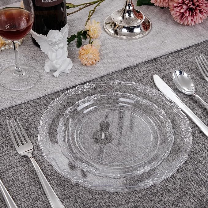 U-QE 60PCS Clear Plastic Plates for Party - Clear Plates Disposable Heavy Duty for Party & Wedding