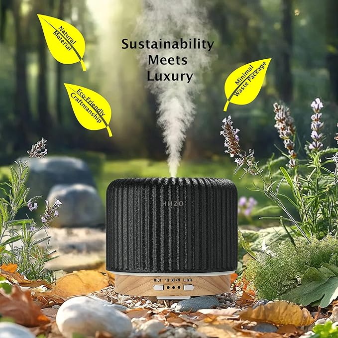 T19 Ceramic Aroma Diffuser – 200ml Ultrasonic Essential Oil Diffuser with Breathing Light, Auto-Off, Natural Wood Base, Handcrafted White Ceramic for Home Décor