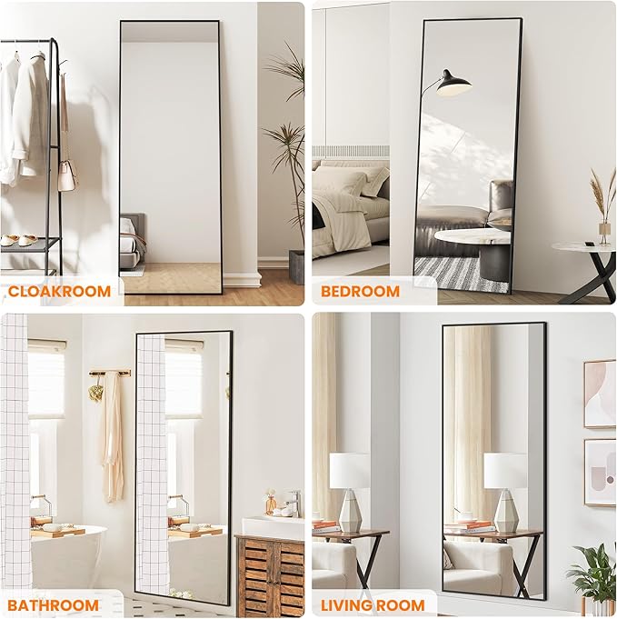 Full Length Standing Mirror, 70"x24" Black Full Body Mirror With Aluminum Alloy Frame, Free Standing or Wall Mount for Bedroom, Living Room, Dressing Room