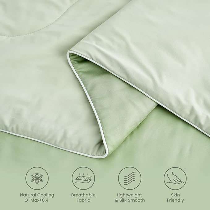 Snuggle Sac Cooling Comforter King Size, Breathable Cooling Blankets for Hot Sleepers and Night Sweats, Soft Lightweight King Size Blankets, 106x90 Inches, Sage Green