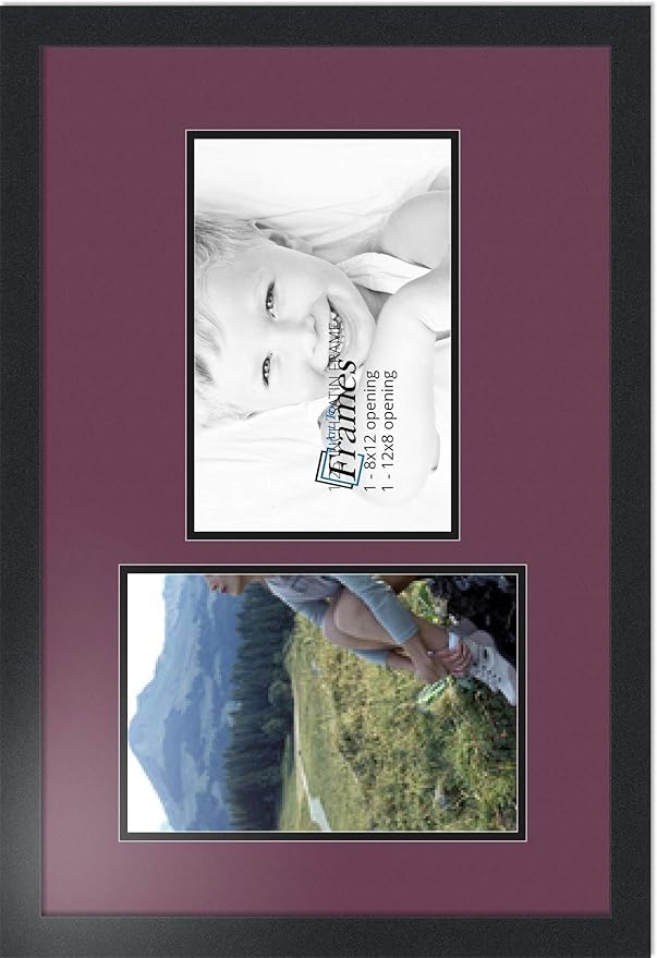 ArtToFrames Collage Photo Frame Double Mat with 2 - 8x12 Openings and Satin Black Frame