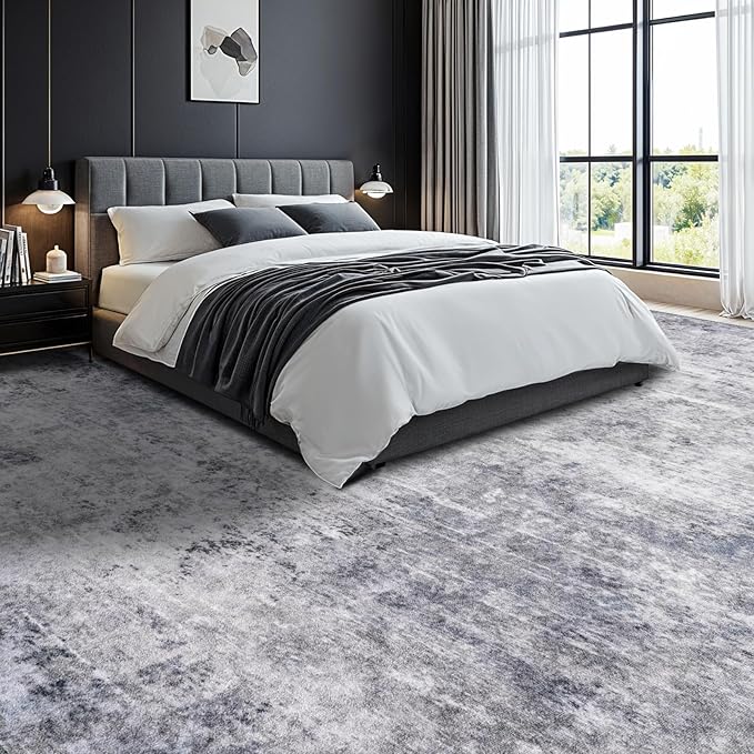 Washable Rug 8x10 Area Rugs for Living Room - Stain Resistant Non-Slip Backing Boho Rug for Bedroom,Durable & Ultra-Thin Vintage Large Area Rug(8x10,Gray/Blue)