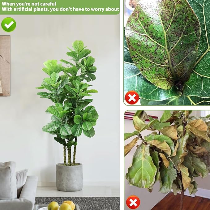 ROOMTEC 6ft Artificial Fiddle Leaf Fig Tree in Pot Faux Fiddle Leaf Fig Tree Large Artificial Tree for Indoor Outdoor House Living Room Office Modern Decoration