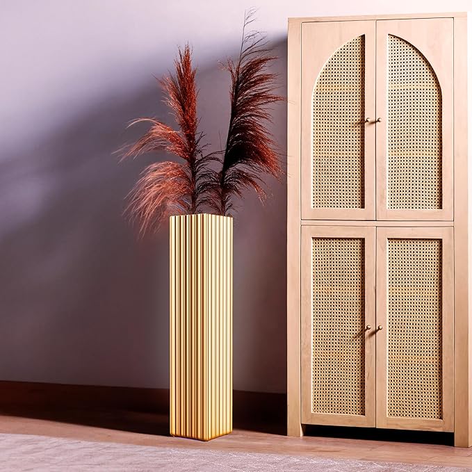 Tall Floor Vase 27.5 Inch Gold Resin Modern Elegant Vase for Entryway Fireplace Decor Lightweight Rectangle Skinny Narrow Centerpiece Sturdy