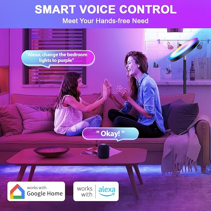 Smart RGB Floor Lamps for Living Room, 36W/3000LM Bright LED Standing Lamp with App & Remote Control, Modern Color Changing Tall Lamp with Stepless Dimming, Torchiere Corner Floor Lamp for Bedroom