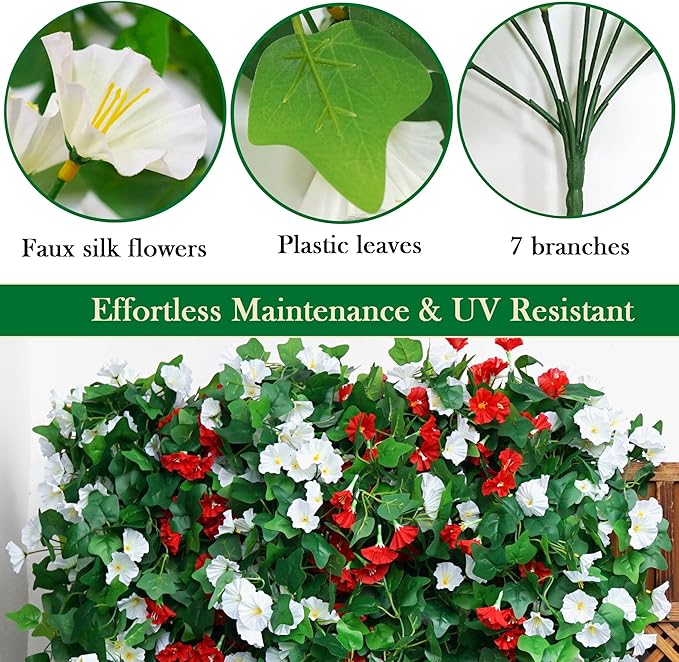 4 PCS Artificial Hanging White Flowers for Outdoors Faux Hanging Plants Outdoor Faux Outdoor Plants for Planters Look Real for Outside Home Indoor Porch Patio Yard Decor