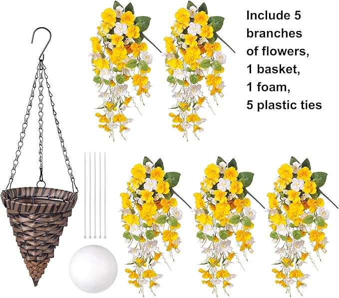 Ivydale Artificial Fake Fall Hanging Flowers Plants Basket for Outdoor Decoration, Fake Hibiscus Vines UV Resistance Look Real Silk Flowers for Home Patio Porch Balcony Garden Yard Wedding, Mix