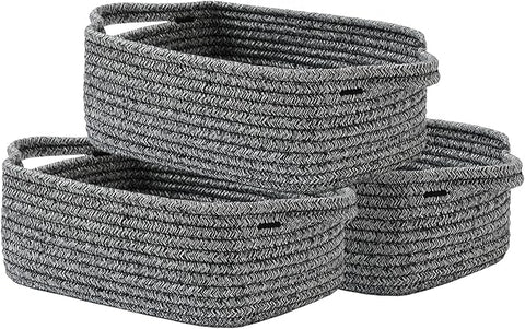 KALLAX Small Woven Basket, 12 x 8 x 4.5 Inches, Small Storage Baskets for Organizing, Gift Baskets Empty, Cute Rope Shelf Closet Storage Bins for Shelves, Dog Toy Basket, Mixed Black