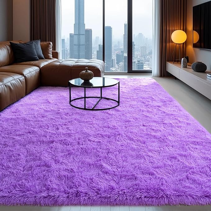 Purple Area Rugs for Bedroom Living Room, 5x7 Soft Fluffy Fuzzy Shag Plush Furry Carpet, Large Indoor Floor Mat for Kids Nursery Home Dorm Office Decor Aesthetic