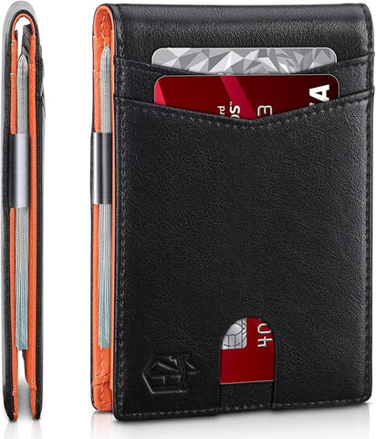 Zitahli Slim Wallet for Men Gifts 12 Card Slots ID Window With Money Clip Minimalist RFID Front Pocket Bifold Leather Small Thin Gift Box Dad Birthday Christmas Regalos Hombres