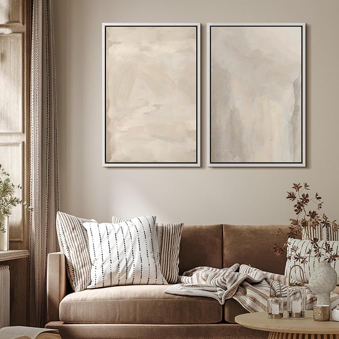 MUDECOR Framed Canvas Print Wall Art Abstract Neutral Tones Minimalist Earthy Color Palette Illustrations Modern Art Decorative Chic for Living Room, Bedroom, Office - 24"x36"x2 White