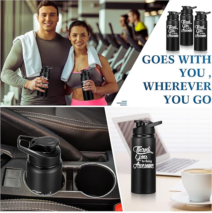 Tanlade 24 Pack Staff Employee Appreciation Gifts 20oz Aluminum Water Bottle Bulk Housekeeper Appreciation Thank You for Being Awesome Bottle with Snap Lid Thank You Gift for Coworker(Black)