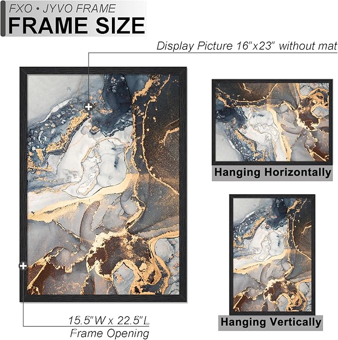 Engineered Wood 16x23 Picture Frame Set of 3, Black Frame for 16 x 23 Inch Picture Poster Photo, Light Weight 16 by 23 Frame with Wood-grain for Wall - 3 Pack/Black/16 x23