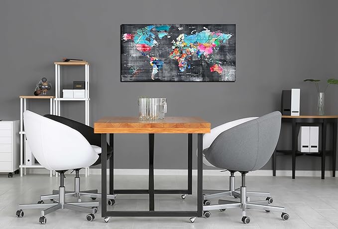 ZHAOSHOP Teal Bedroom Wall-Art - World Map Wall Decor - World Maps For Wall Ready To Hang Size 40" x 20"