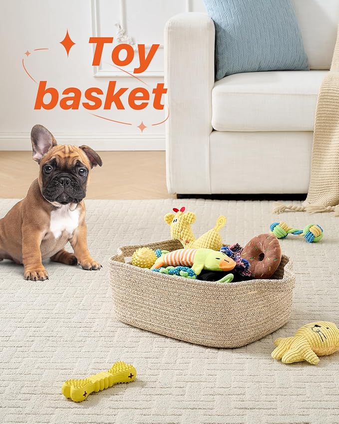 KALLAX Small Woven Basket, 14 x 10 x 5.6 Inches, Small Storage Baskets for Organizing, Gift Baskets Empty, Cute Rope Shelf Closet Storage Bins for Shelves, Dog Toy Basket, Mixed Brown