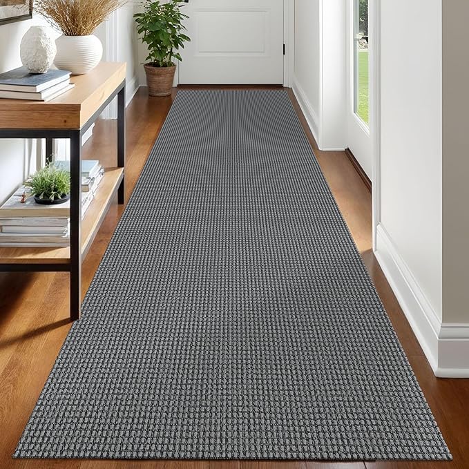 IOHOUZE Washable Runner Rug 3x12 Non Slip Rubber Backed Extra Long Hallway Runner Entryway Runner Indoor, Kitchen Rugs Woven Cotton Floor Carpet for Hall Entrance Stair, Dark Grey