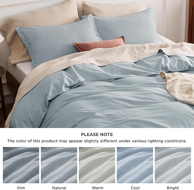 Bedsure 100% Stone Washed Cotton Duvet Cover Queen - Cornflower Blue Minimalist Duvet Cover Linen Like for All Seasons - GentleSoft™ Plain Simple Bedding, 3 Pieces (Cornflower Blue, Queen, 90"x90")