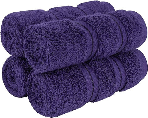 American Soft Linen Luxury Washcloths for Bathroom, 600 GSM 100% Cotton 4 Piece Turkish Wash Cloth Set, 13x13 in Soft Rags for Body and Face, Purple Washcloths