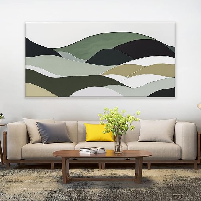 TAIJXAGSG Large Abstract Wall Art For Living Room Canvas Art Wall Decor Bedroom Office Artwork Irregular Shapes Green Wall Art Painting Abstract Art Prints Home Wall Decor 29 × 58 In