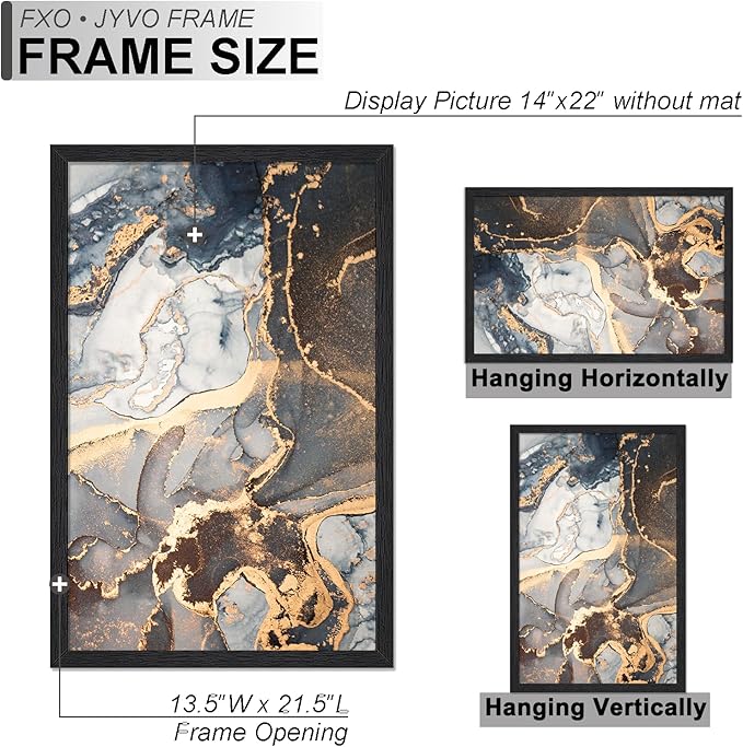 Engineered Wood 14x22 Picture Frame Set of 3, Black Frame for 14 x 22 Inch Picture Poster Photo, Light Weight 14 by 22 Frame with Wood-grain for Wall - 3 Pack/Black/14 x22