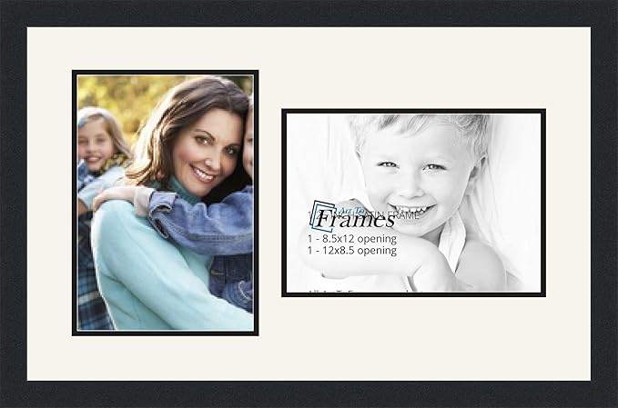 ArtToFrames Collage Photo Frame Double Mat with 2-8.5x12 Openings and Satin Black Frame