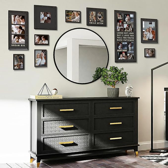 J.M.Deco 10 Pack Collage Picture Frames Set for Wall Decor 20 Slots, Multi Picture Frames Decor with with Glass Cover & Slogan for Living Room, Bedroom, DIY Wall Display, Black