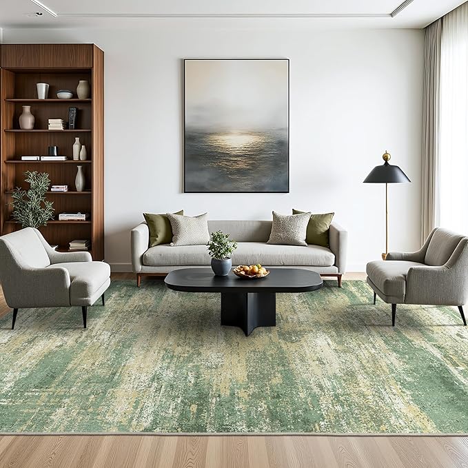 GENIMO 8x10 Area Rugs, Machine Washable Rugs for Living Room Low Pile, Abstract Blue Rug with Non-Slip Rubber Backing, Soft Pet Friendly Carpet for Bedroom, Dining Room, Office, Desert Dawn