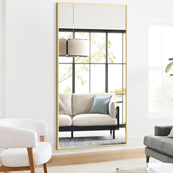 Full Length Mirror, 75"x35" Rectangle Standing Floor Full Body Mirror for Wall with Aluminum Alloy Frame for Bedroom, Living Room, Dressing Room(Gold)