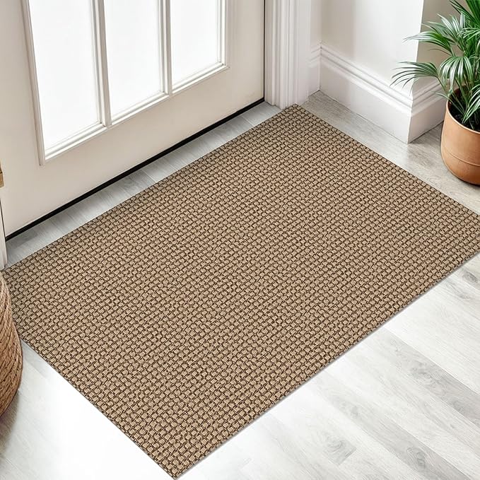 IOHOUZE Small Area Rug 2x3 Washable Woven Rugs for Entryway Non Slip Rubber Backed Kitchen Rugs Indoor Outdoor Doormat Throw Rug Floor Carpet for Entrance Front Door, Orange/Tan/Brown