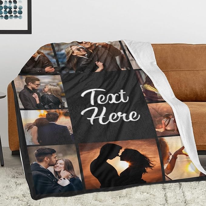 Custom Blanket with Picture Text Customized Thow Blankets Personalized Blanket Customizable Blanket Photo Blankets Customize Gifts for Mom Dad Couple Girlfriend Boyfriend Wife Husband