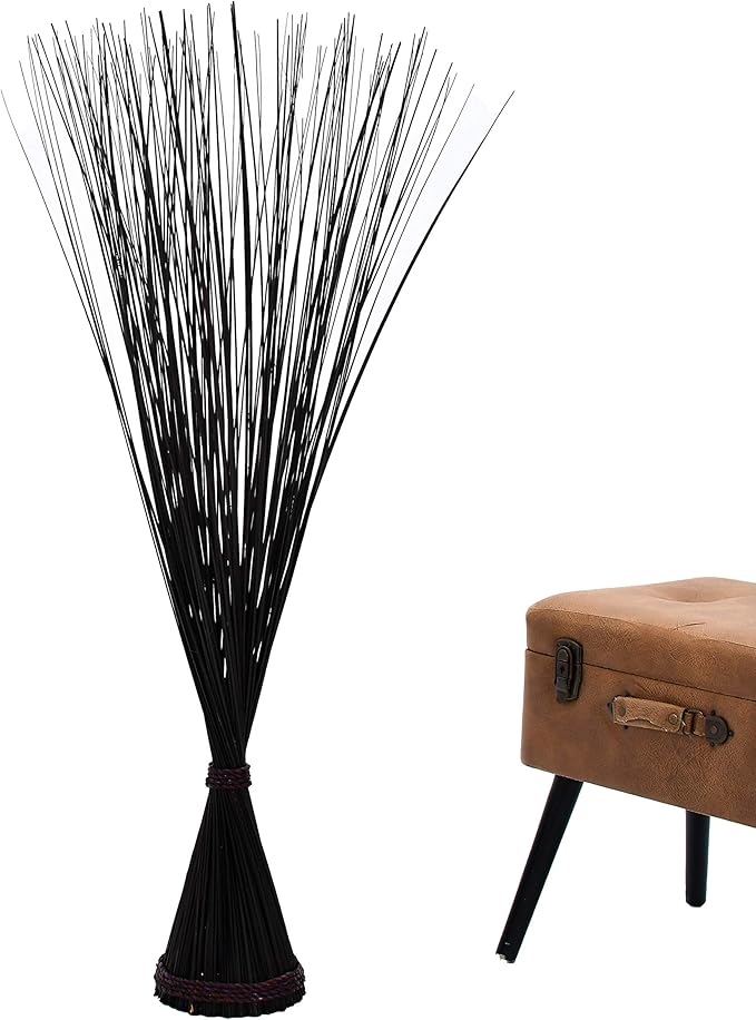 Leewadee Freestanding Decorative Grass Stems – Naturally Dried and Colored Branches, Dry Grass Bundle for Home and Bar Decoration, 47 inches, Black Brown