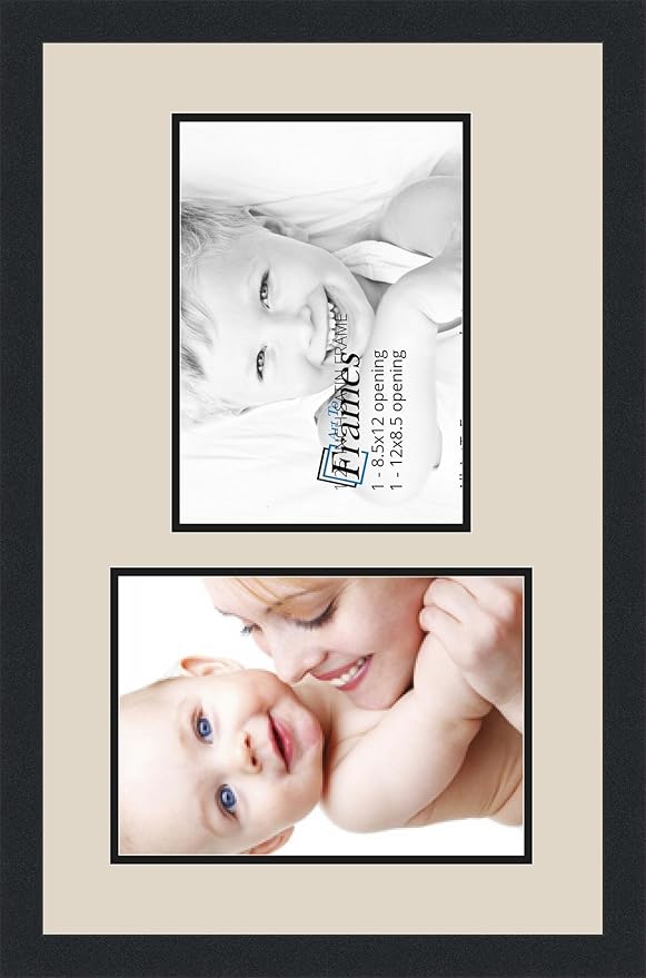 ArtToFrames Collage Photo Frame Double Mat with 2 - 8.5x12 Openings and Satin Black Frame