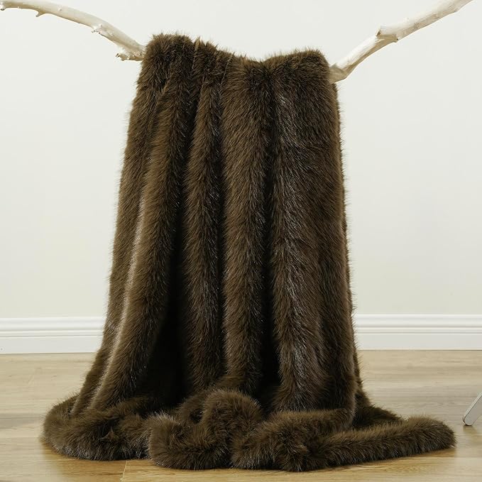BATTILO HOME Luxury Fluffy Olive Green Faux Fur Throw Blanket, Cozy Warm Fur Blanket for Couch, Sofa, Chair, Bed, Plush Fuzzy Fur Throws with Long Pile, 50"x60"