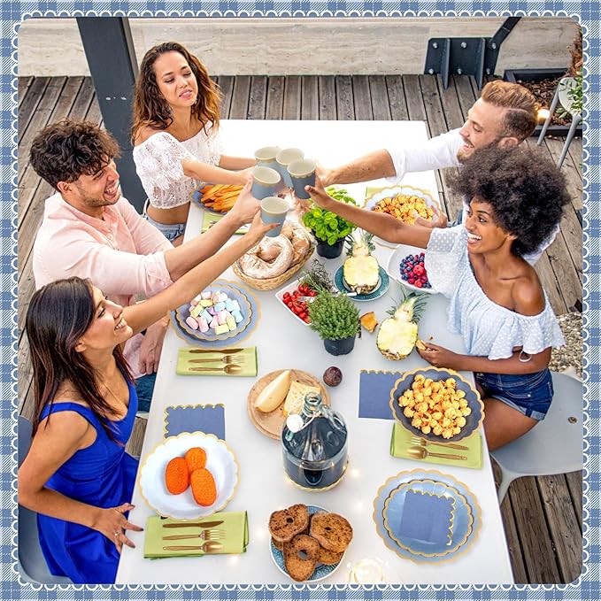 338 Pcs Dusty Blue Plates and Napkins Party Supplies for Guests Blue Tableware Include Scalloped Plates Paper Napkin Cup Spoon Fork Knife for Baby Shower, Wedding, Birthday