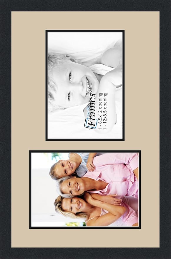 ArtToFrames Collage Photo Frame Double Mat with 2-8.5x12 Openings and Satin Black Frame
