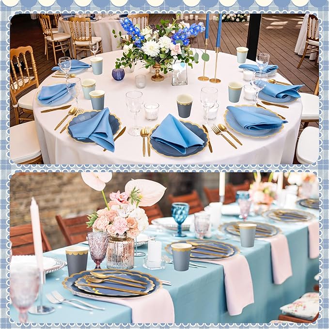 169 Pcs Dusty Blue Plates and Napkins Party Supplies for Guests Blue Tableware Include Scalloped Plates Paper Napkin Cup Spoon Fork Knife for Baby Shower, Wedding, Birthday