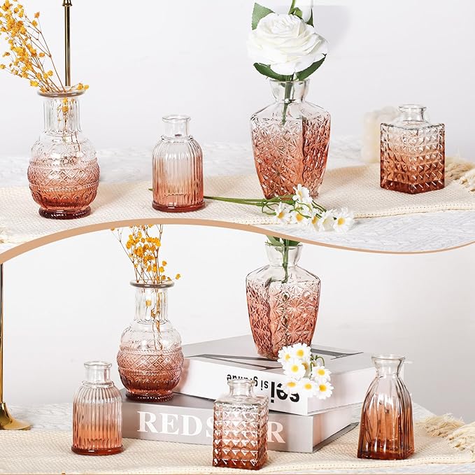 Mini Bud Vases Set of 12 As Wedding Centerpieces for Tables,Clear Bud Vases for Flowers,Small Flower Vases Suitable for Birthday Party,Anniversary,Wedding Reception,Baby Shower (Pink, 12PCS)