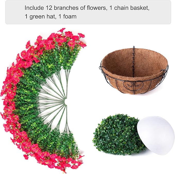 Ivydale Artificial Fake Hanging Flowers Plants in Basket for Outdoor Decoration, 12 Pcs Faux Morning Glory in Planter Realistic UV Resistant Silk Flowers for Home Porch Patio Balcony Yard Outside