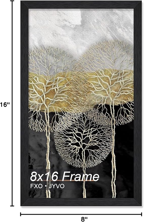 Engineered Wood 8x16 Picture Frame, Black Frame for 8 x 16 Inch Picture Poster Photo, Light Weight 8 by 16 Frame with Wood-grain for Wall - 1 Pack/Black/8"x16"