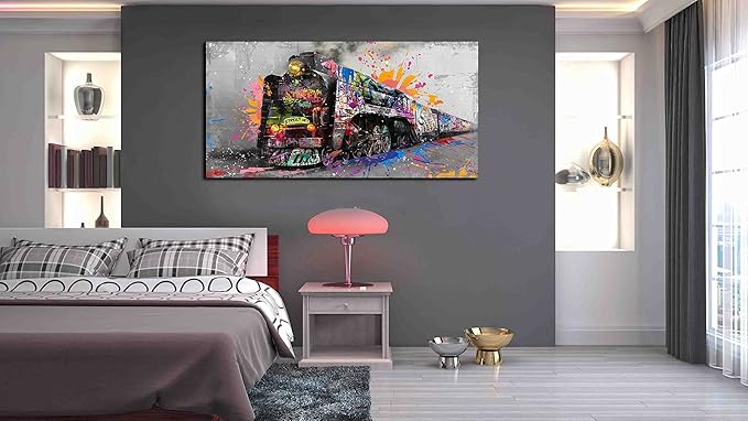 Graffiti Canvas Wall-Art for Living Room Large Size - Wall Art for Teen Boys Bedroom - Train Poster Wall Decor Ready to Hang Size 59" x 29"