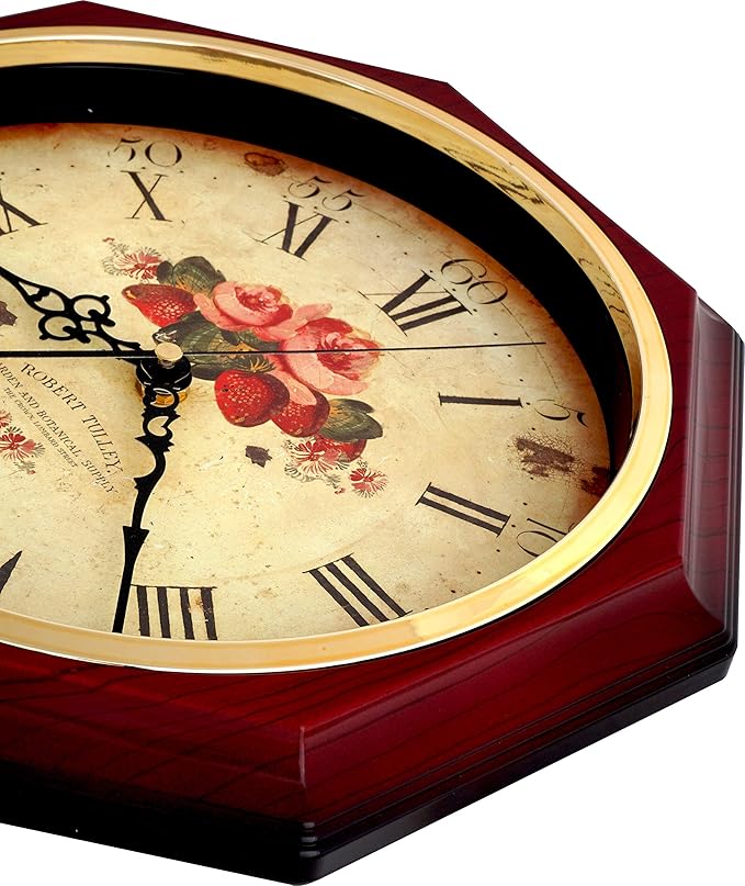 JUSTIME Traditional Schoolhouse Classic Vintage Rose Regulator Wall Clock, Chiming Wall Clocks with Pendulum & Westminster Chime Hourly, Schoolhouse Wall Decor Battery Operated (Red Mahogany)