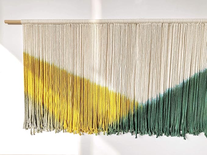 Flber Large Wall Hanging Tie-Dye Yarn Tapestry Geometric Colorful Bohemian Wall Décor 57" Wx31 L (Green Yellow)