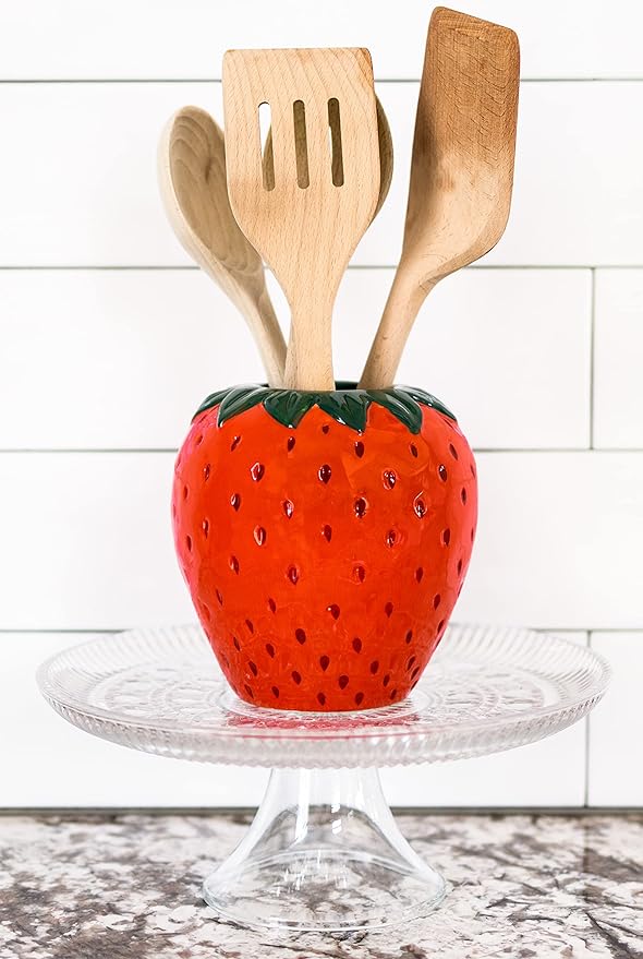 ban.do Vintage Inspired Strawberry Vase, Decorative Ceramic Vase, Large Flower Vase, Unique Strawberry Decor for Home/Kitchen/Office