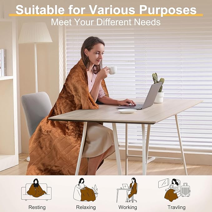 Gintao Electric Heated Blanket, 50"x60" Double Soft Flannel Electric Blanket Throw with 3 Heating Levels,ETL&FCC Certified,4H Auto Off Heating Blanket&Overheat Protection for Home Office,Gifts,Brown