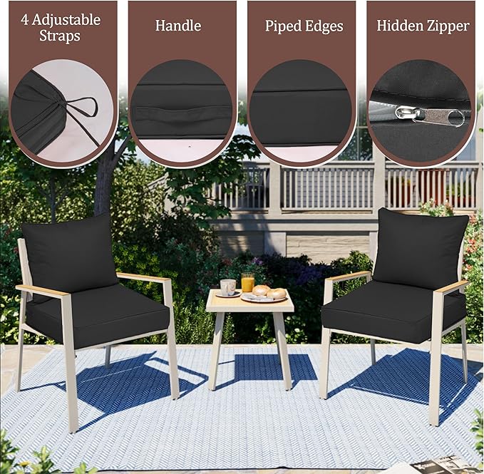 Outdoor Deep Seat Cushions for Patio Furniture Set of 2, Waterproof Outdoor Chair Cushions 22 x 22 x 4'' Patio Furniture Cushion with Fade Resistant Removable Cover, Handle & Straps, Black
