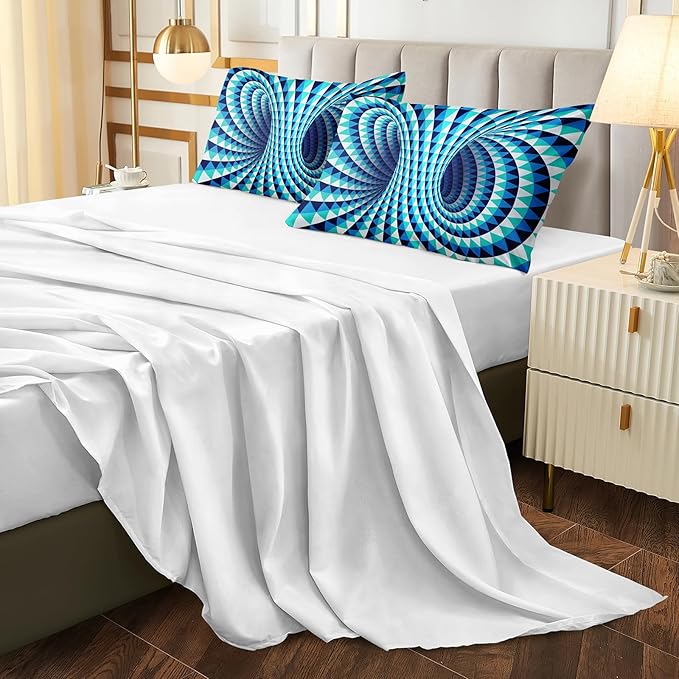 Bedorm Triangle Geometric Comforter Set 3D Abstract Bedding Set with Sheet Set Aqua Blue Triangle Tunnel Aesthetic Comforter Modern Psychedelic Bedding Comforter Set Queen