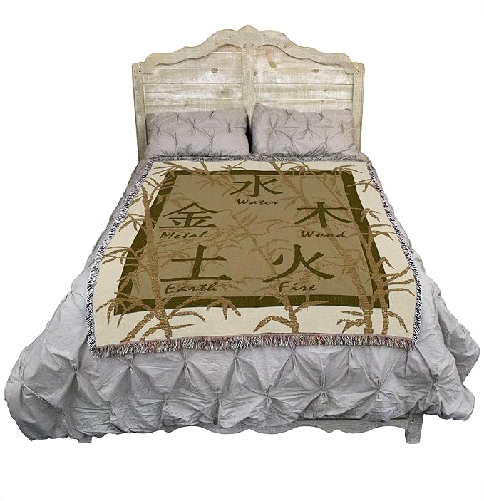 Pure Country Weavers Feng Shui Blanket - Chinese Asian Symbols for Elements Gift Tapestry Throw Woven from Cotton - Made in The USA (72x54)